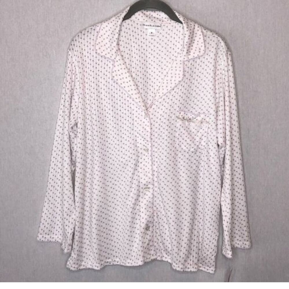 Miss Elaine knit rose bud button up pajama top pink/white Medium